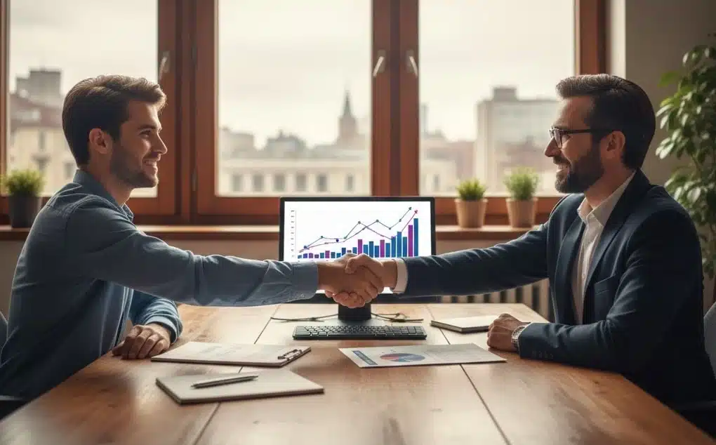 Entrepreneur accompagné par un expert financier pour sécuriser son projet